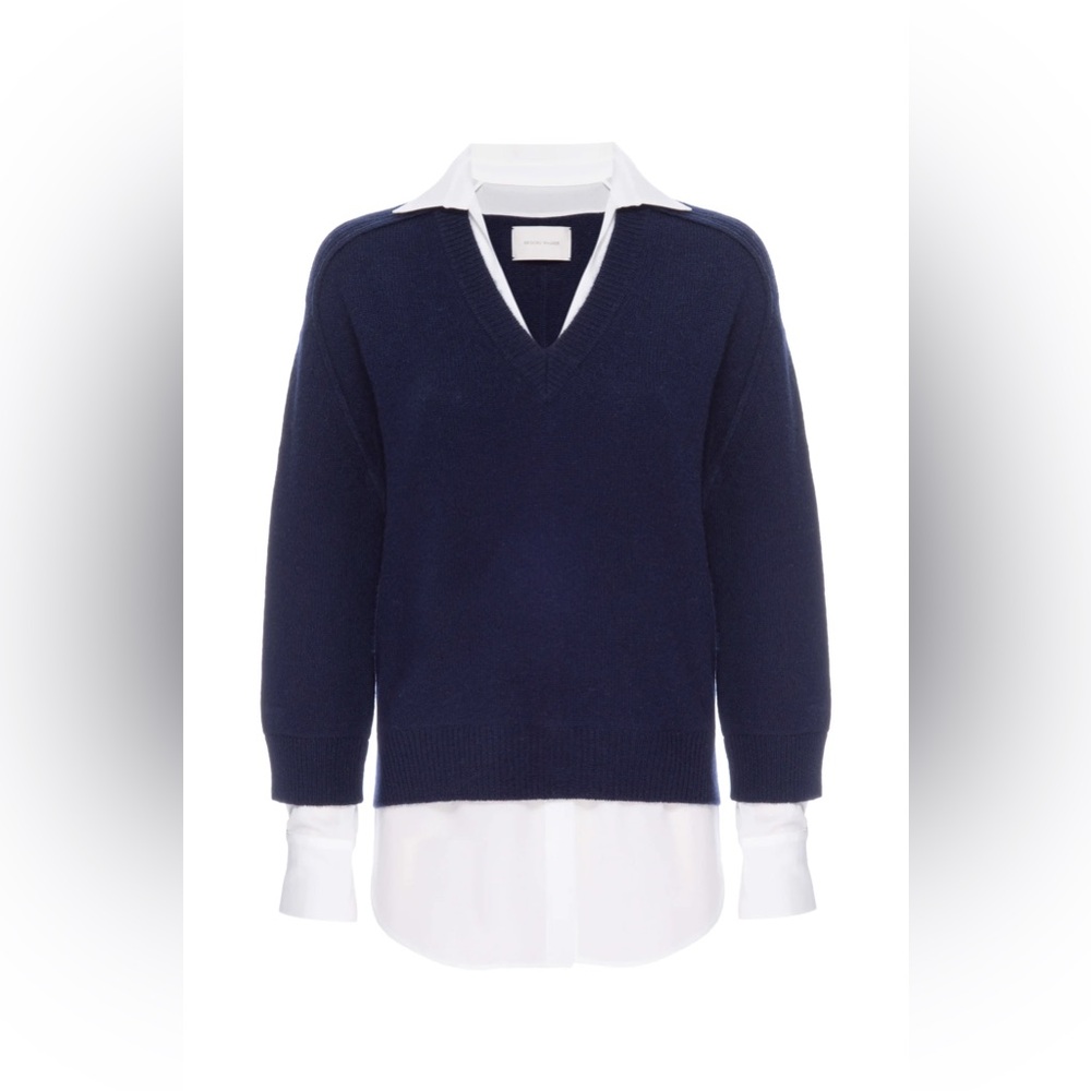 Brochu Walker Blue V-Neck Sweater Timeless Knit Design